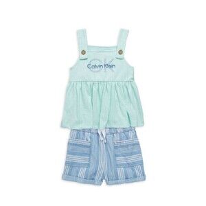 Calvin Klein Baby Girls Babydoll 2-Piece Tank Top & Shorts Set Blue Sz 12 Months